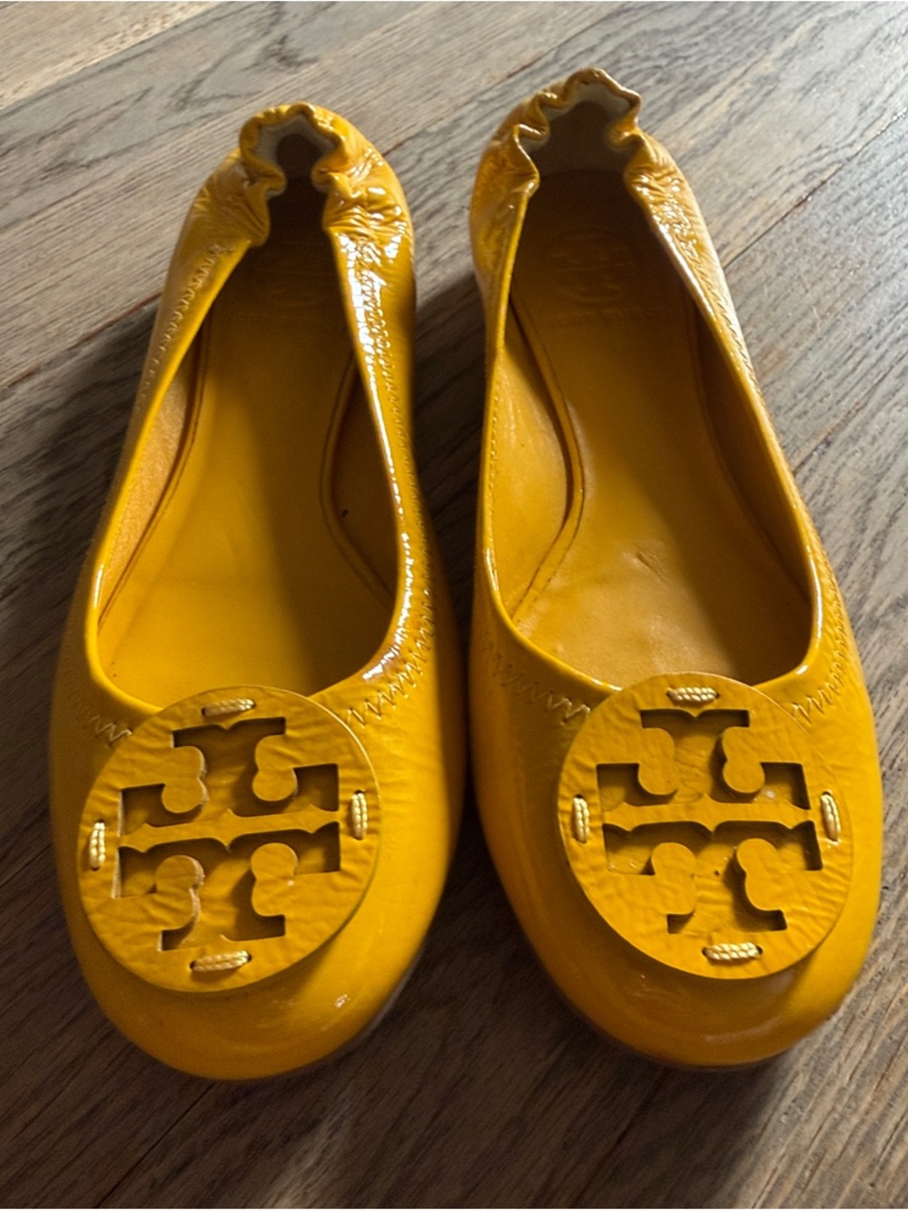 Tory Burch Yellow Patent Logo Ballet Flats